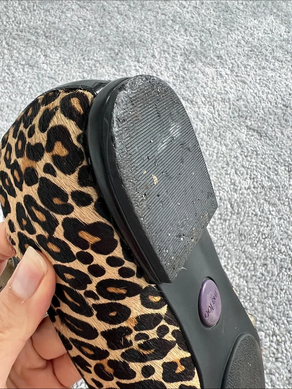 me too Leopard-Print Pointed Flats with Black Patent Bow